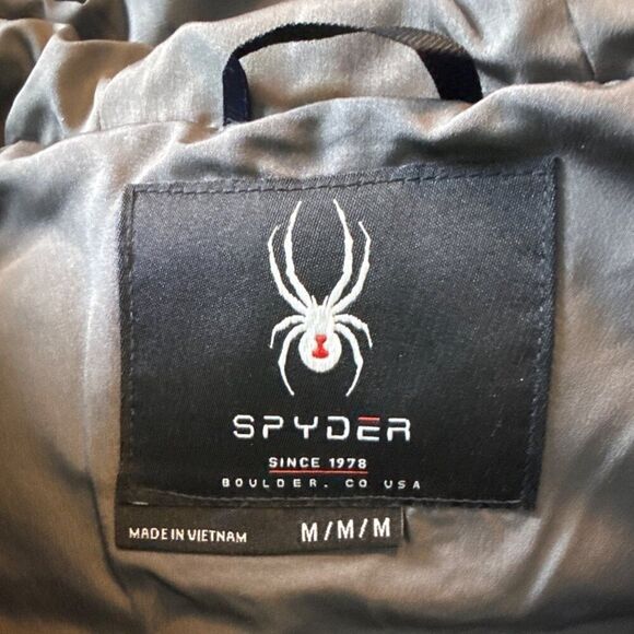 Spyder Mens Hooded Down Jacket M Nylon Polyester Gray - Picture 3 of 5